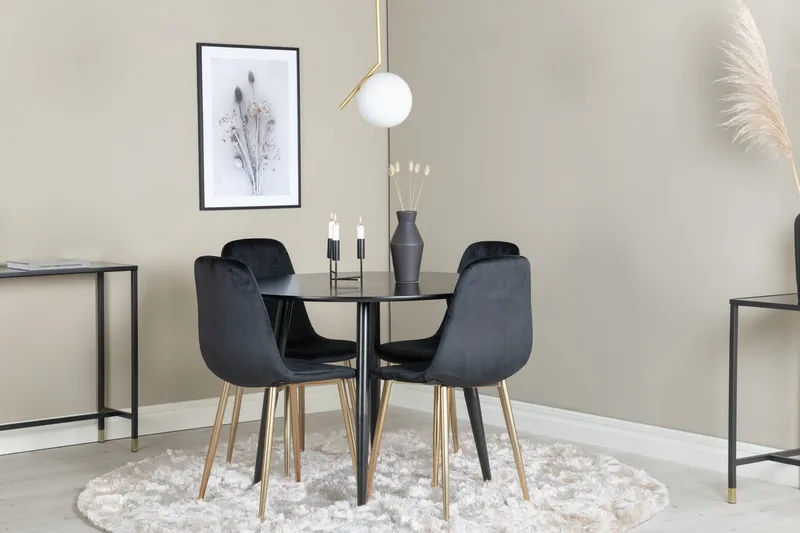Plaza Spisebord 100x100 cm med 4 Polar Kjøkkenstoler i Fløyel