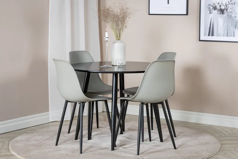 Plaza spisebord 100x100 cm med 4 Polar spisestoler