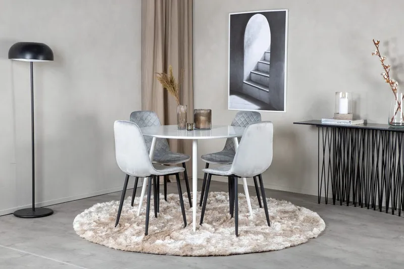 Plaza Spisebord Rundt med 4 Polar Spisestoler
