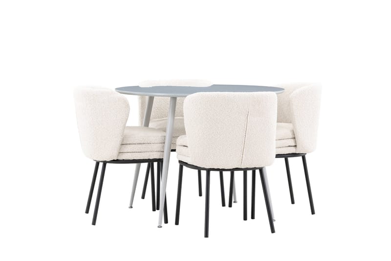 Plaza Spisegruppe 100 cm Rund med 4 Agnes stoler - Grå/Hvid - Møbler - Bord - Spisegruppe