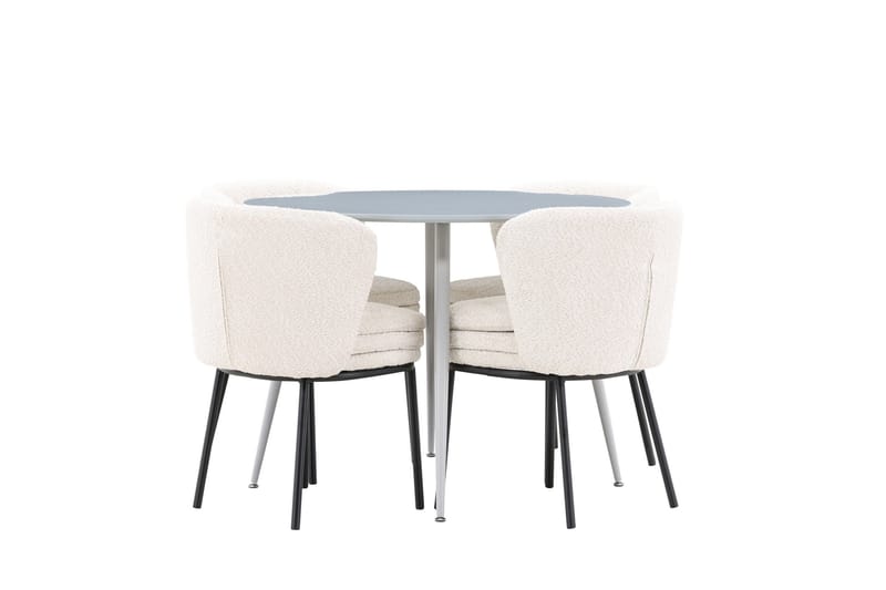 Plaza Spisegruppe 100 cm Rund med 4 Agnes stoler, Grå/Hvid