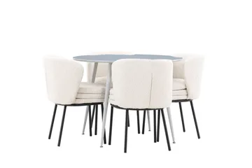 Plaza Spisegruppe 100 cm Rund med 4 Agnes stoler - Grå/Hvid - Møbler - Bord - Spisegruppe