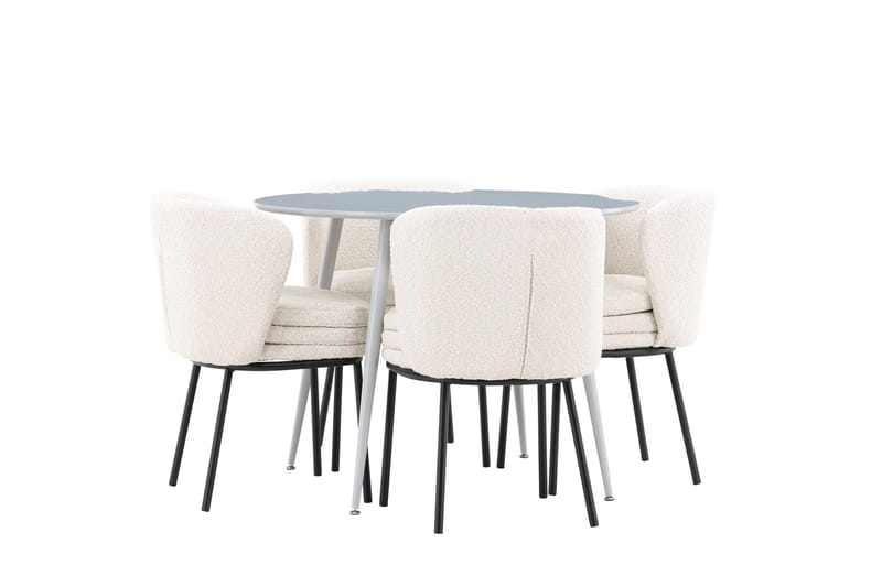Plaza Spisegruppe 100 cm Rund med 4 Agnes stoler - Grå/Hvid - Møbler - Bord - Spisegruppe