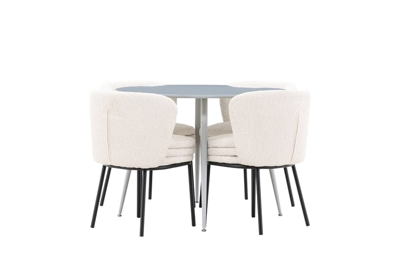 Plaza Spisegruppe 100 cm Rund med 4 Agnes stoler - Grå/Hvid - Møbler - Bord - Spisegruppe