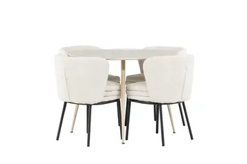 Plaza Spisegruppe 100 cm Rund med 4 Agnes stoler - Whitewash/Hvid - Møbler - Bord - Spisegruppe