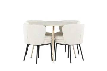 Plaza Spisegruppe 100 cm Rund med 4 Agnes stoler - Whitewash/Hvid - Møbler - Bord - Spisegruppe