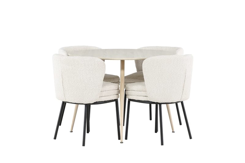 Plaza Spisegruppe 100 cm Rund med 4 Agnes stoler - Whitewash/Hvid - Møbler - Bord - Spisegruppe