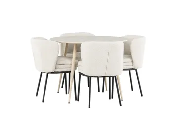 Plaza Spisegruppe 100 cm Rund med 4 Agnes stoler - Whitewash/Hvid - Møbler - Bord - Spisegruppe