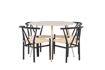 Plaza Spisegruppe 100 cm Rund med 4 Alfons stoler - Whitewash/Sort - Møbler - Bord - Spisegruppe