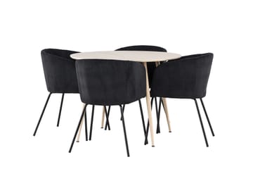 Plaza Spisegruppe 100 cm Rund med 4 Berit stoler - Whitewash/Sort - Møbler - Bord - Spisegruppe