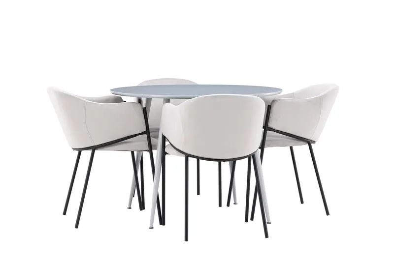 Plaza Spisegruppe 100 cm Rund med 4 Evelina stoler, Grå/Grå