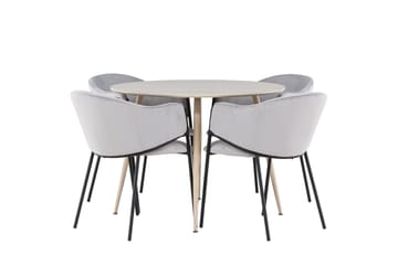 Plaza Spisegruppe 100 cm Rund med 4 Evelina stoler - Whitewash/Grå - Møbler - Bord - Spisegruppe