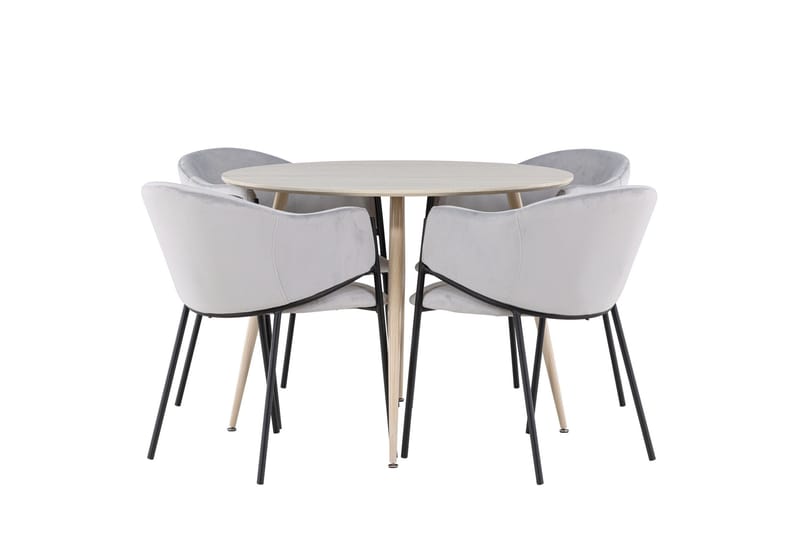 Plaza Spisegruppe 100 cm Rund med 4 Evelina stoler - Whitewash/Grå - Møbler - Bord - Spisegruppe