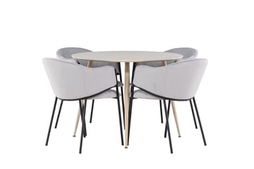 Plaza Spisegruppe 100 cm Rund med 4 Evelina stoler - Whitewash/Grå - Møbler - Bord - Spisegruppe
