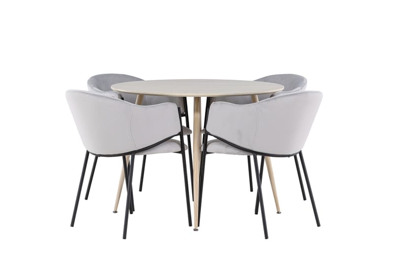 Plaza Spisegruppe 100 cm Rund med 4 Evelina stoler - Whitewash/Grå - Møbler - Bord - Spisegruppe