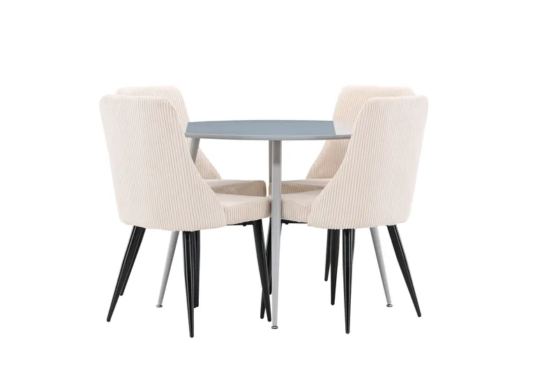 Plaza Spisegruppe 100 cm Rund med 4 Leone stoler, Grå/Beige