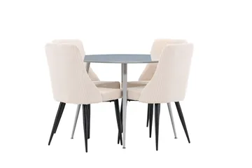 Plaza Spisegruppe 100 cm Rund med 4 Leone stoler - Grå/Beige - Møbler - Bord - Spisegruppe