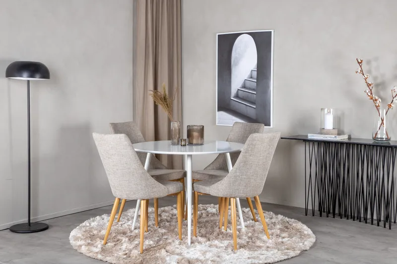 Plaza Spisegruppe 100 cm Rund med 4 Leone-stoler - Lys grå - Møbler - Bord - Spisegruppe