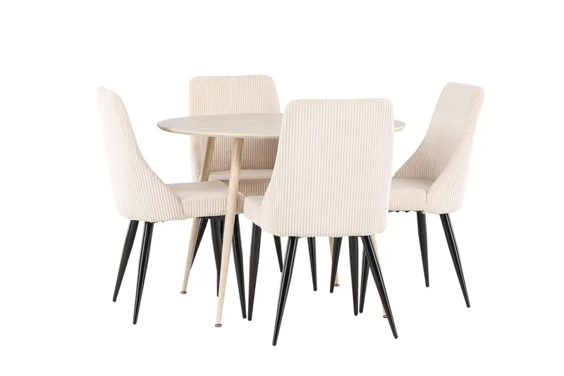 Plaza Spisegruppe 100 cm Rund med 4 Leone stoler - Whitewash/Beige - Møbler - Bord - Spisegruppe