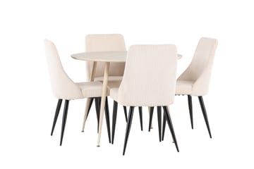 Plaza Spisegruppe 100 cm Rund med 4 Leone stoler - Whitewash/Beige - Møbler - Bord - Spisegruppe
