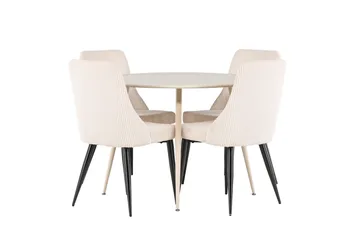 Plaza Spisegruppe 100 cm Rund med 4 Leone stoler - Whitewash/Beige - Møbler - Bord - Spisegruppe
