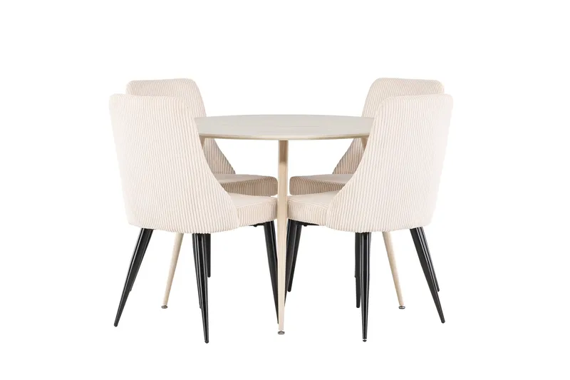 Plaza Spisegruppe 100 cm Rund med 4 Leone stoler - Whitewash/Beige - Møbler - Bord - Spisegruppe