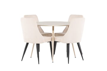 Plaza Spisegruppe 100 cm Rund med 4 Leone stoler - Whitewash/Beige - Møbler - Bord - Spisegruppe