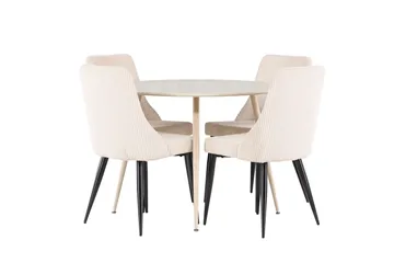 Plaza Spisegruppe 100 cm Rund med 4 Leone stoler - Whitewash/Beige - Møbler - Bord - Spisegruppe