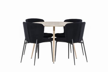 Plaza Spisegruppe 100 cm Rund med 4 Modesto stoler - Whitewash/Sort - Møbler - Bord - Spisegruppe