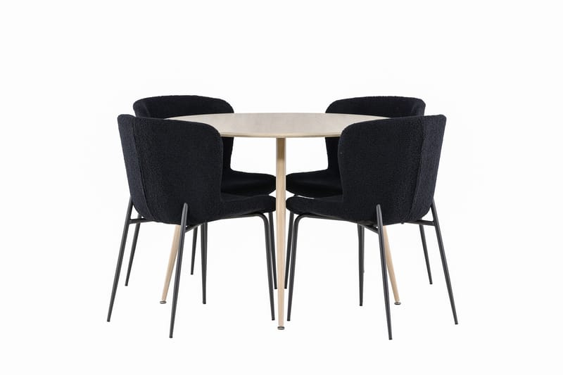 Plaza Spisegruppe 100 cm Rund med 4 Modesto stoler - Whitewash/Sort - Møbler - Bord - Spisegruppe