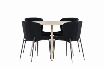 Plaza Spisegruppe 100 cm Rund med 4 Modesto stoler - Whitewash/Sort - Møbler - Bord - Spisegruppe