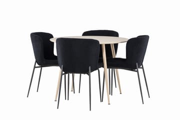 Plaza Spisegruppe 100 cm Rund med 4 Modesto stoler - Whitewash/Sort - Møbler - Bord - Spisegruppe
