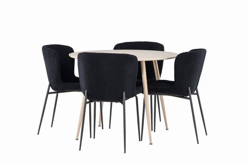 Plaza Spisegruppe 100 cm Rund med 4 Modesto stoler, Whitewash/Sort