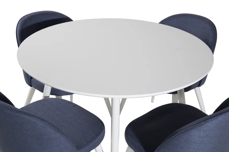 Plaza Spisegruppe 100 cm Rund med 4 Velvet Stoler - Blå - Møbler - Bord - Spisegruppe