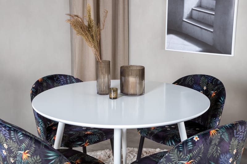 Plaza Spisegruppe 100 cm Rund med 4 Velvet Stoler - Sort - Møbler - Bord - Spisegruppe