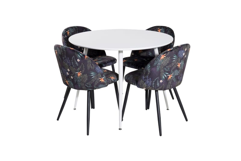 Plaza Spisegruppe 100 cm Rund med 4 Velvet Stoler, Sort