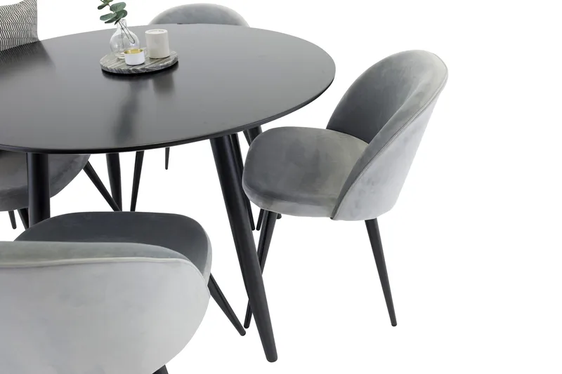 Plaza Spisegruppe 100 cm Rund med 4 Velvet Stoler - Sort - Møbler - Bord - Spisegruppe