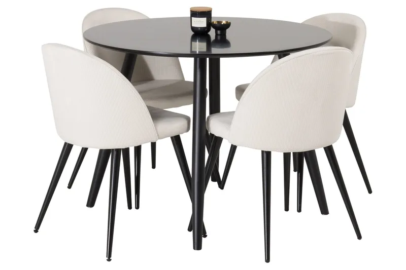 Plaza Spisegruppe 100 cm Rund med 4 Velvet Stoler, Sort