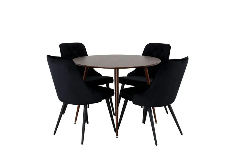 Plaza Spisegruppe 100 cm Rund med 4 Velvet Stoler, Sort