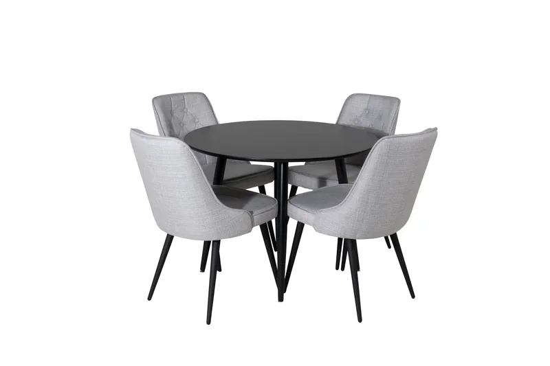 Plaza Spisegruppe 100 cm Rund med 4 Velvet Stoler, Sort