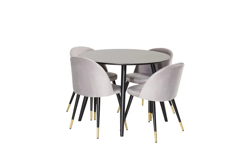 Plaza Spisegruppe 100 cm Rund med 4 Velvet Stoler - Sort/Guld - Møbler - Bord - Spisegruppe