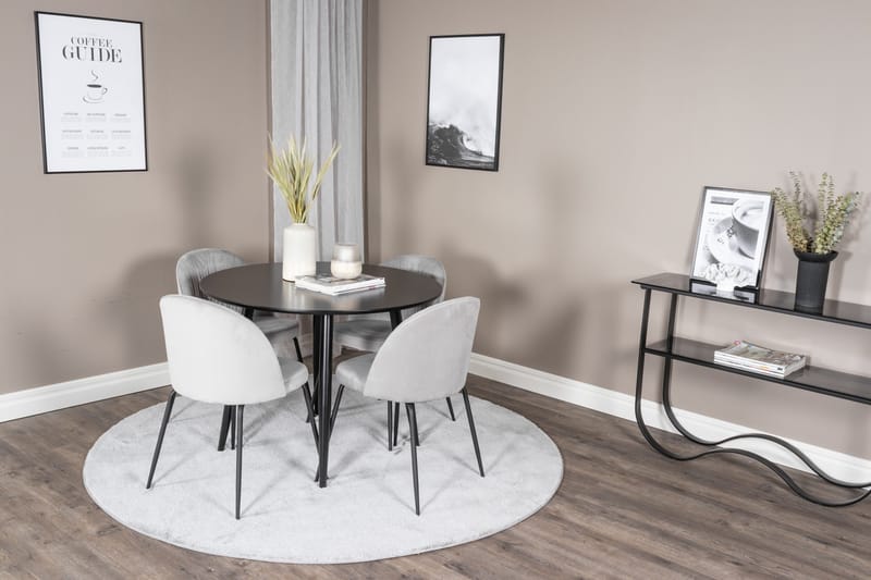 Plaza Spisegruppe 100 cm Rund med 4 Wrinkles Stoler - Sort - Møbler - Bord - Spisegruppe