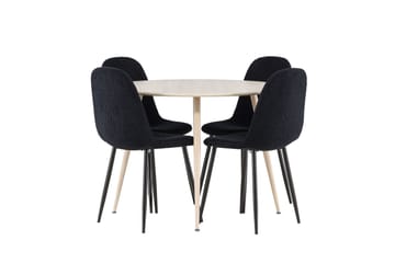 Plaza Spisegruppe 100 cm Rund med 4 Polar stoler - Whitewash/Sort - Møbler - Bord - Spisegruppe