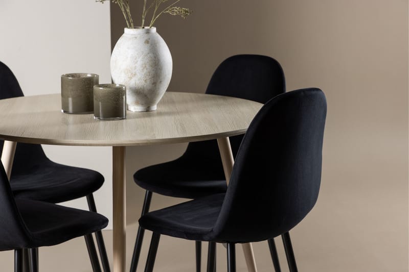 Plaza Spisegruppe 100 cm Rund med 4 Polar stoler - Whitewash/Sort - Møbler - Bord - Spisegruppe