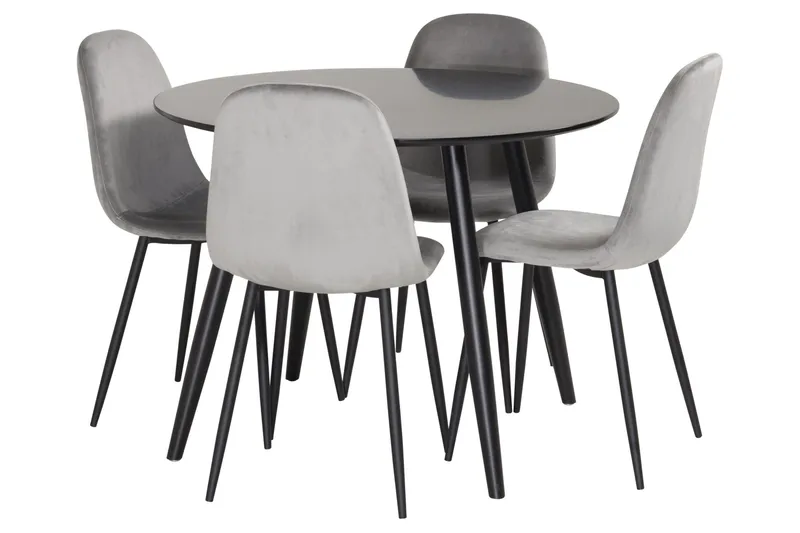 Plaza Spisegruppe 100 cm Rund med 4 Polar Stoler, Sort