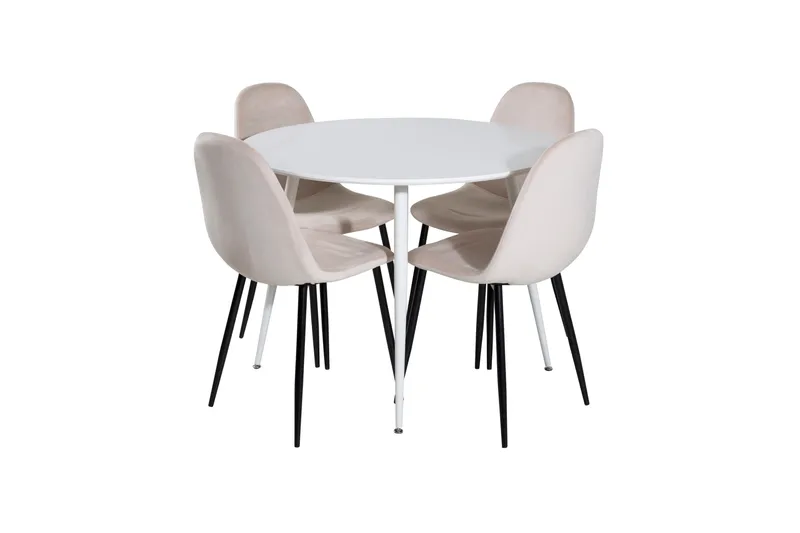Plaza Spisegruppe 100 cm Rund med 4 Polar Stoler, Beige
