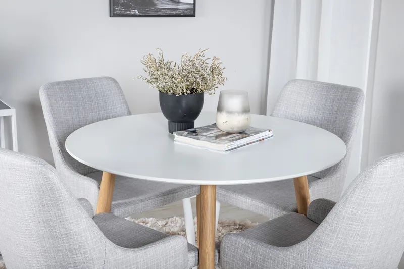 Plaza Spisegruppe 100 cm Rund med 4 Plaza Stoler - Grå - Møbler - Bord - Spisegruppe