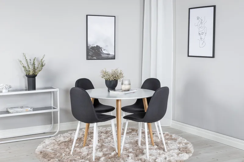 Plaza Spisegruppe 100 cm Rund med 4 Polar Stoler, Sort