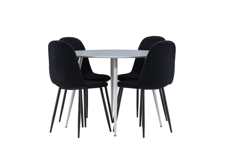Plaza Spisegruppe 100 cm Rund med 4 Polar stoler, Grå/Sort