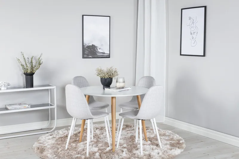 Plaza Spisegruppe 100 cm Rund med 4 Polar Stoler, Grå